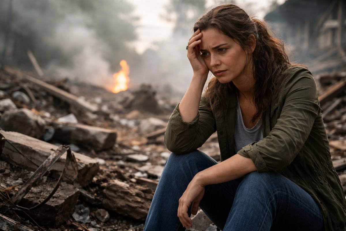mulher em desepero desastre
